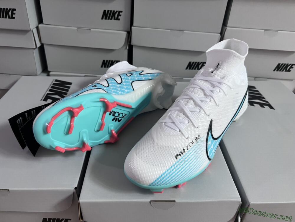 Unisex Nike Air Zoom Mercurial Superfly 9 Elite FG Football Boots - White/Blue/Black