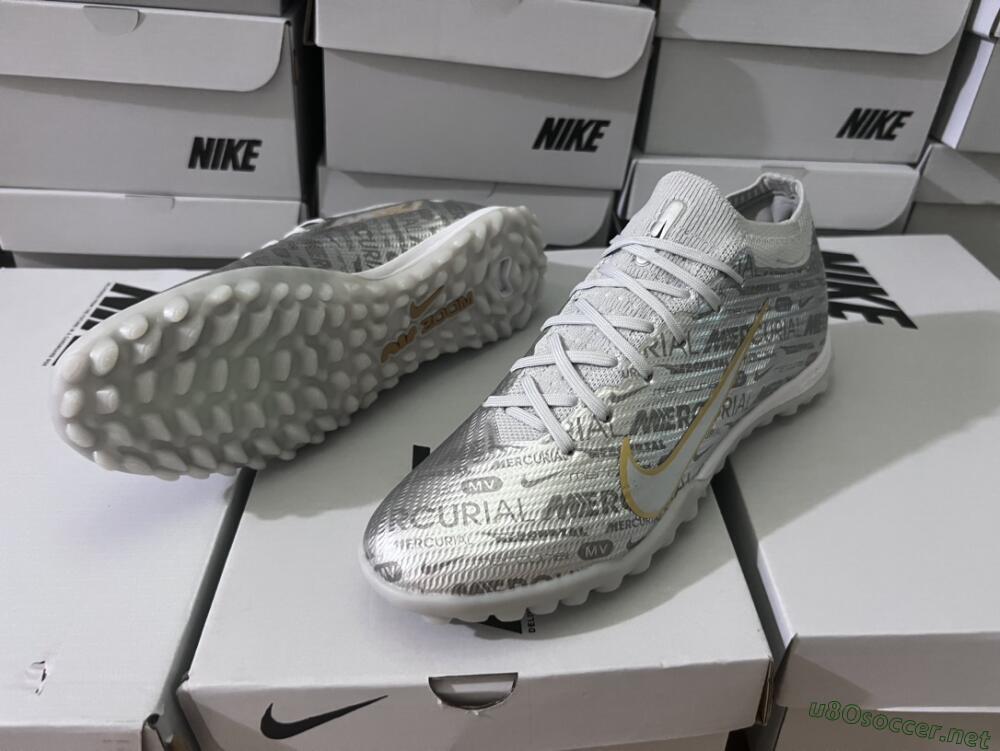 Unisex Nike Air Zoom Mercurial Vapor 15 Elite TF Football Shoes - Silver/Gold