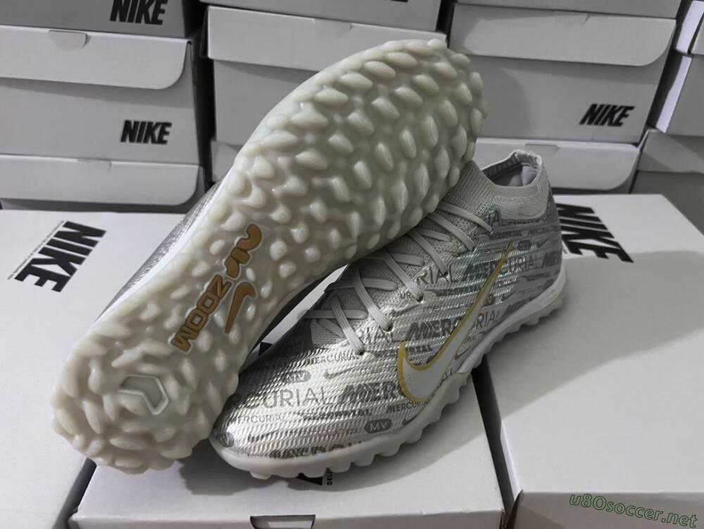 Unisex Nike Air Zoom Mercurial Vapor 15 Elite TF Football Shoes - Silver/Gold