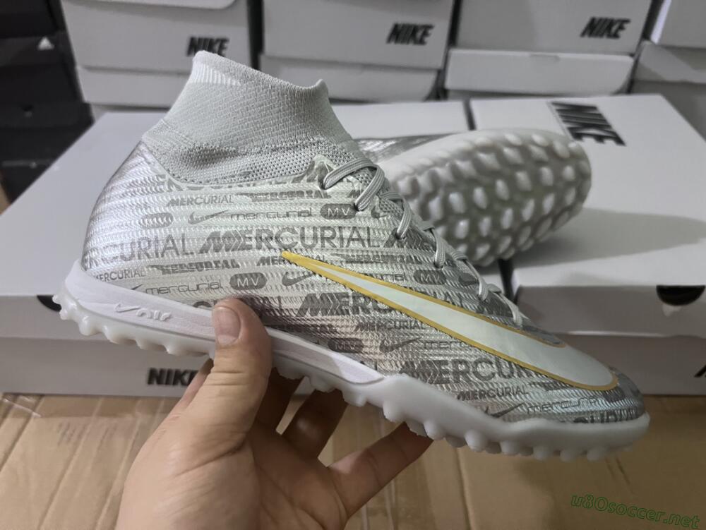 Men's Nike Air Zoom Mercurial Superfly 9 Elite TF Football Shoes - Silver/Gold