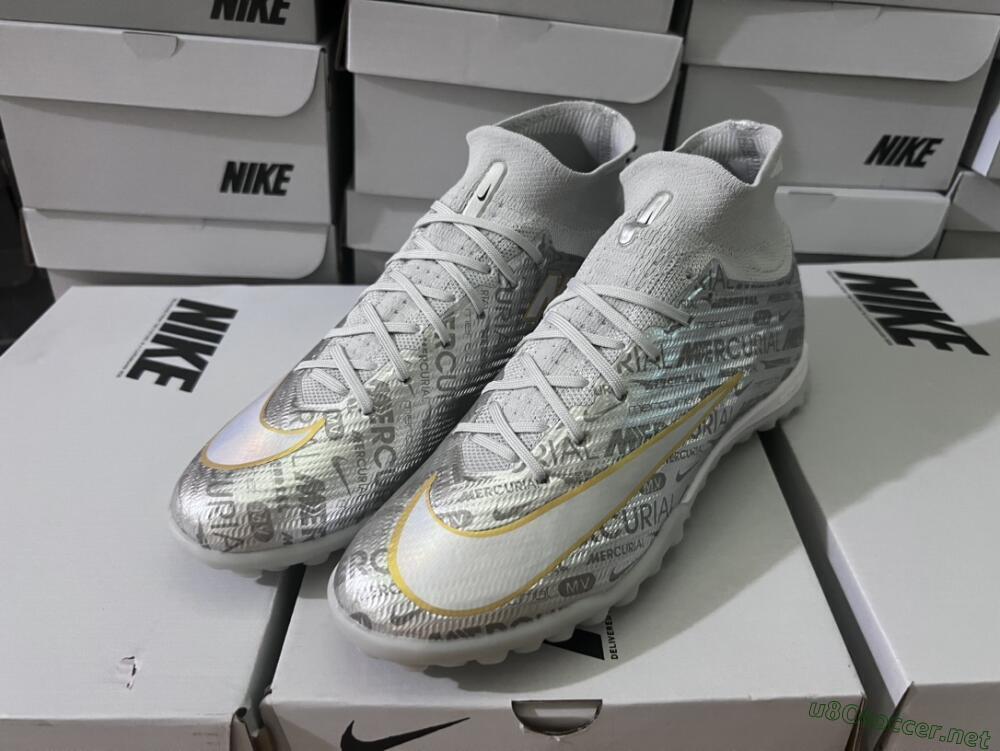 Men's Nike Air Zoom Mercurial Superfly 9 Elite TF Football Shoes - Silver/Gold