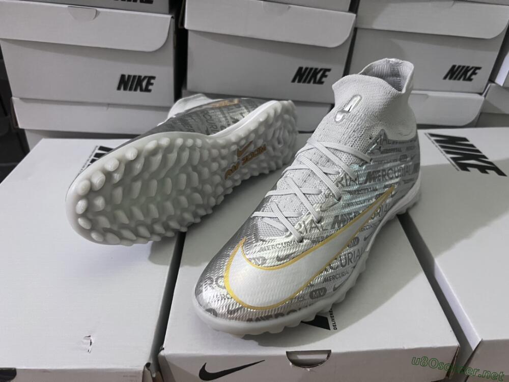 Men's Nike Air Zoom Mercurial Superfly 9 Elite TF Football Shoes - Silver/Gold