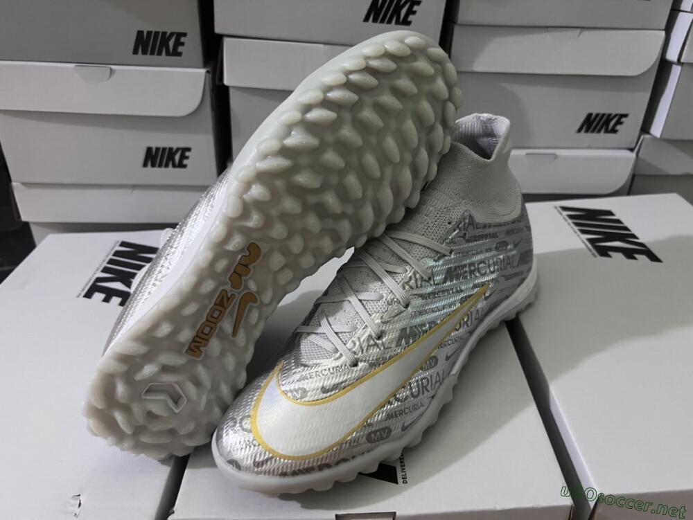 Men's Nike Air Zoom Mercurial Superfly 9 Elite TF Football Shoes - Silver/Gold