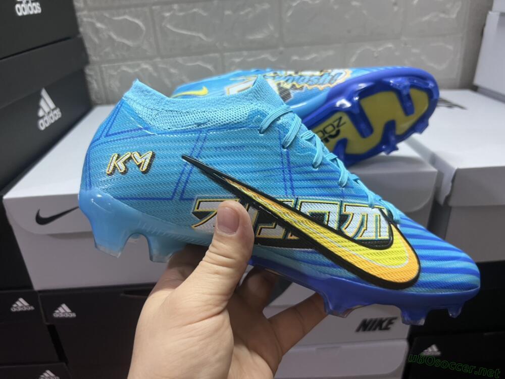 Unisex Kylian Mbappe x Nike Air Zoom Mercurial Vapor 15 Elite FG Football Boots - Blue/Yellow/Black