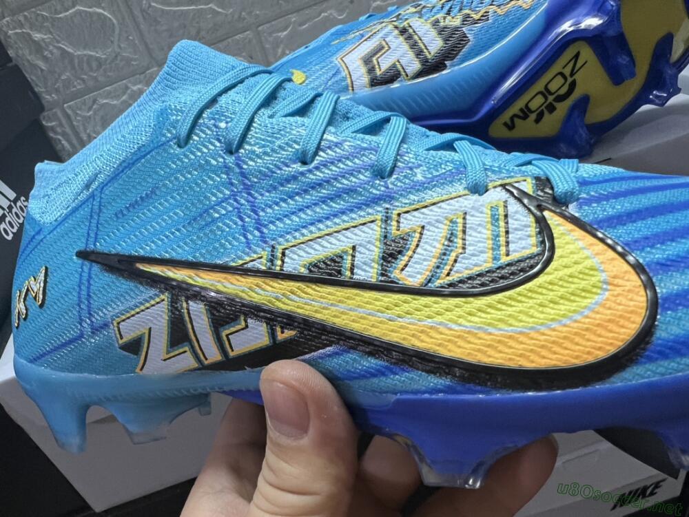 Unisex Kylian Mbappe x Nike Air Zoom Mercurial Vapor 15 Elite FG Football Boots - Blue/Yellow/Black