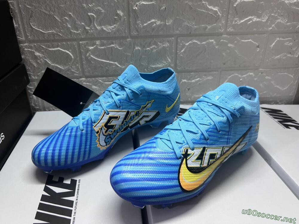 Unisex Kylian Mbappe x Nike Air Zoom Mercurial Vapor 15 Elite FG Football Boots - Blue/Yellow/Black