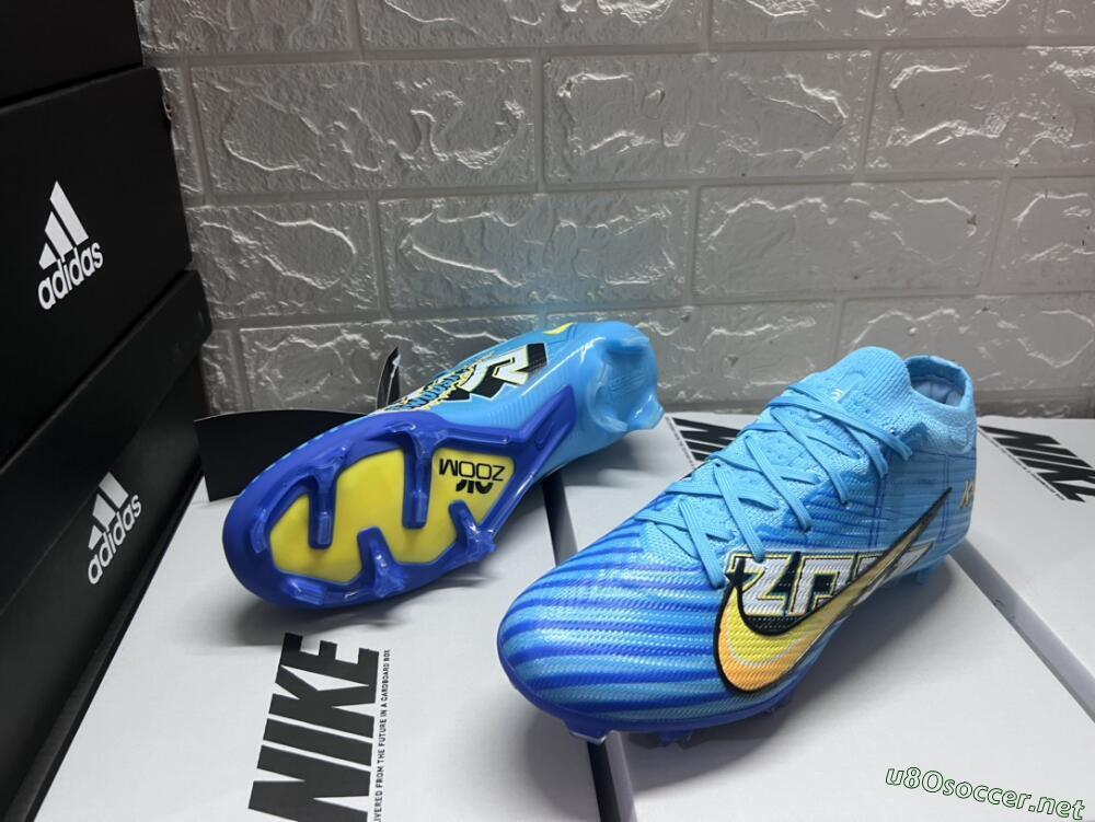 Unisex Kylian Mbappe x Nike Air Zoom Mercurial Vapor 15 Elite FG Football Boots - Blue/Yellow/Black