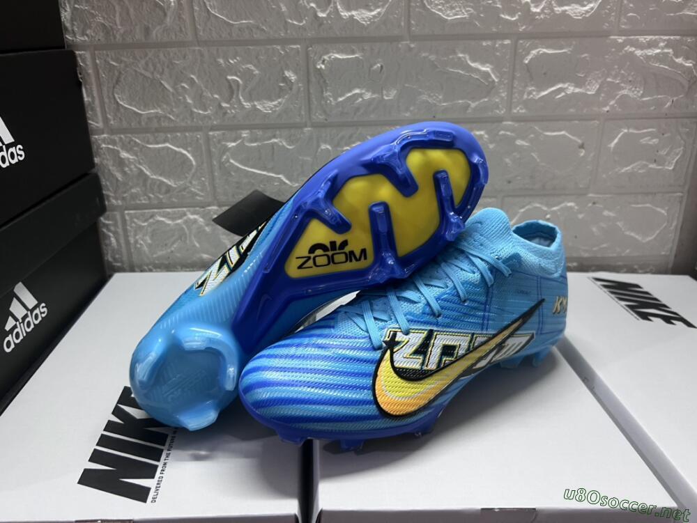 Unisex Kylian Mbappe x Nike Air Zoom Mercurial Vapor 15 Elite FG Football Boots - Blue/Yellow/Black