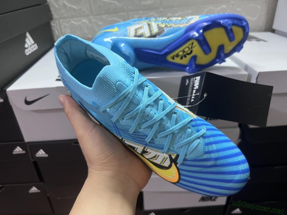 Unisex Kylian Mbappe x Nike Air Zoom Mercurial Vapor 15 Elite FG Football Boots - Blue/Yellow/Black