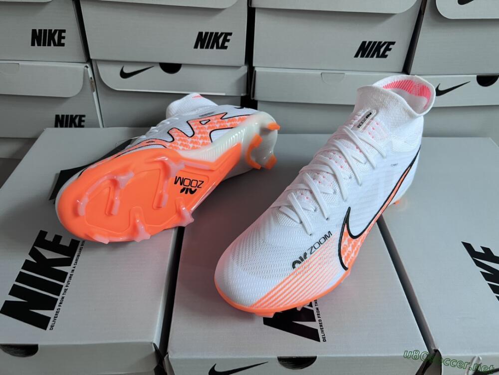 Men's Nike Air Zoom Mercurial Superfly 9 Elite FG Football Boots - White/Orange/Black