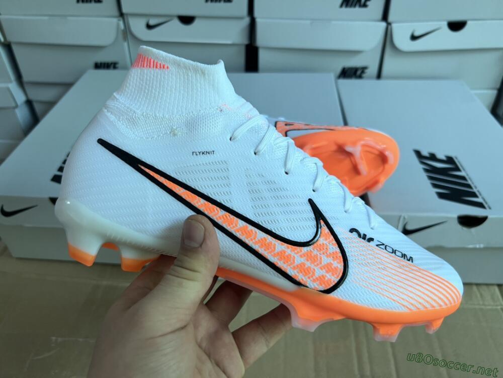 Men's Nike Air Zoom Mercurial Superfly 9 Elite FG Football Boots - White/Orange/Black