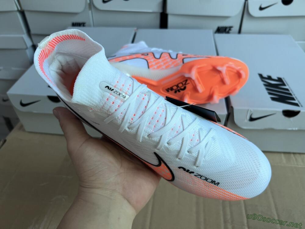 Men's Nike Air Zoom Mercurial Superfly 9 Elite FG Football Boots - White/Orange/Black