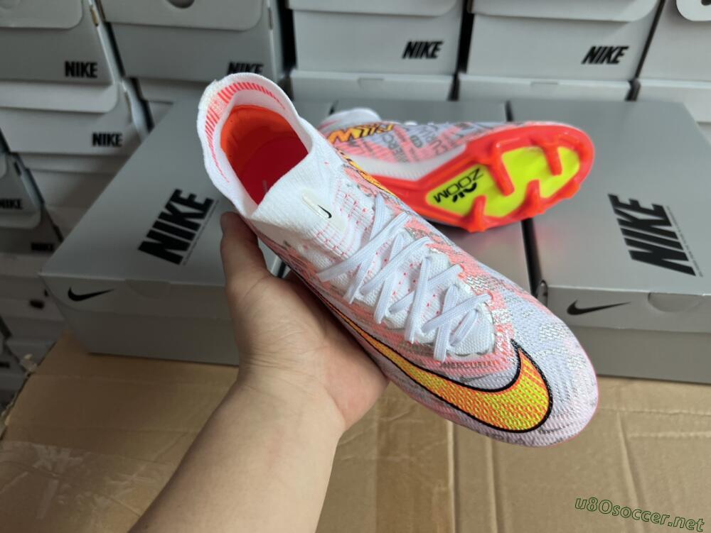 Unisex Nike Air Zoom Mercurial Superfly 9 Elite FG Football Boots - White/Orange/Sliver