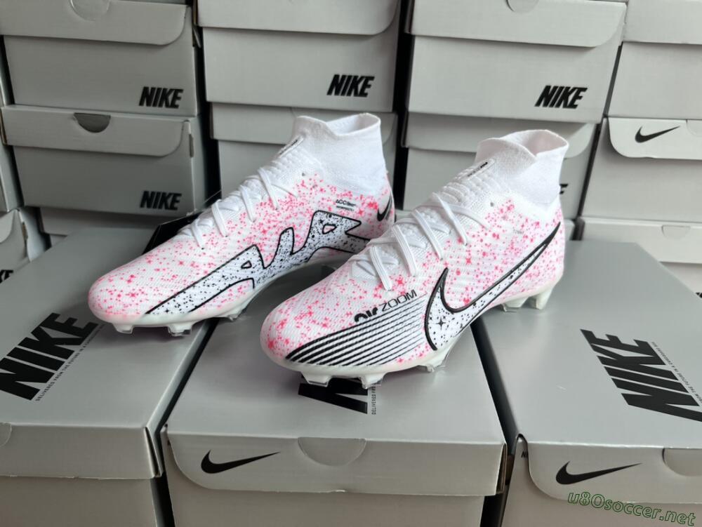 Men's Nike Air Zoom Mercurial Superfly 9 Elite FG Football Boots - White/Pink/Black