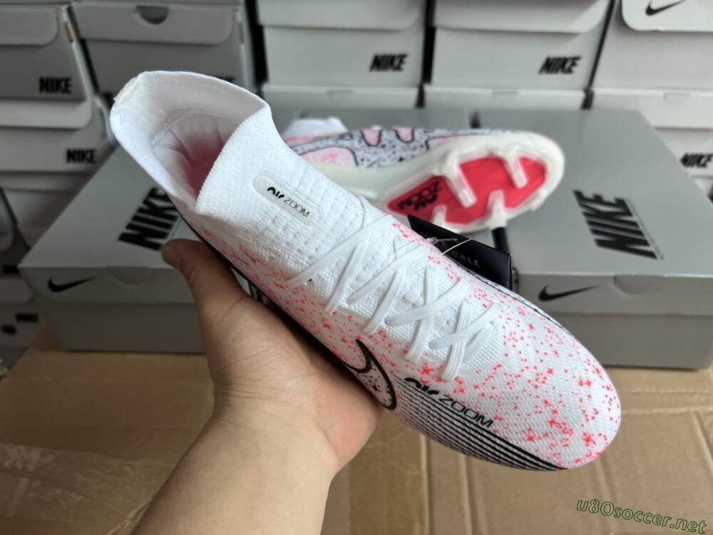 Men's Nike Air Zoom Mercurial Superfly 9 Elite FG Football Boots - White/Pink/Black
