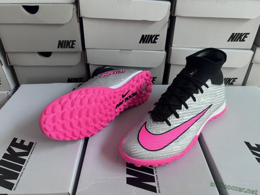Men's Nike Mercurial Superfly 8 Elite TF Football Shoes - Grey/Black/Pink