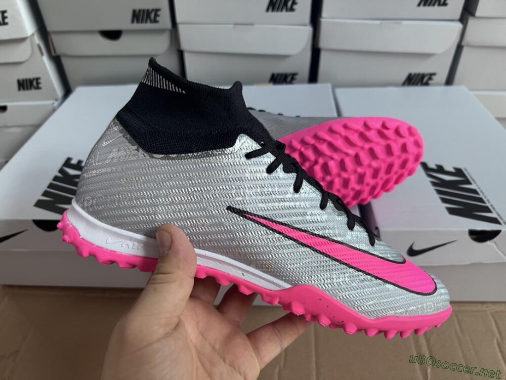 Men's Nike Mercurial Superfly 8 Elite TF Football Shoes - Grey/Black/Pink