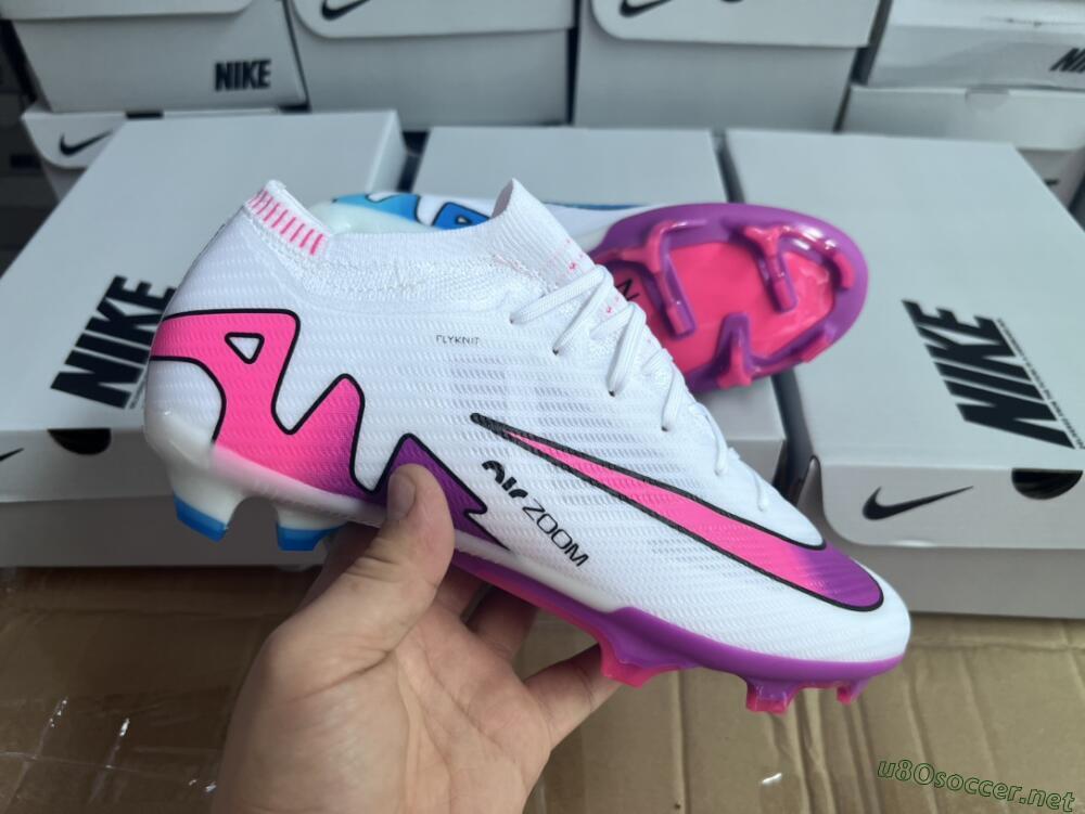 Unisex Nike Air Zoom Mercurial Vapor 15 Elite FG Football Boots - White/Pink/Purple