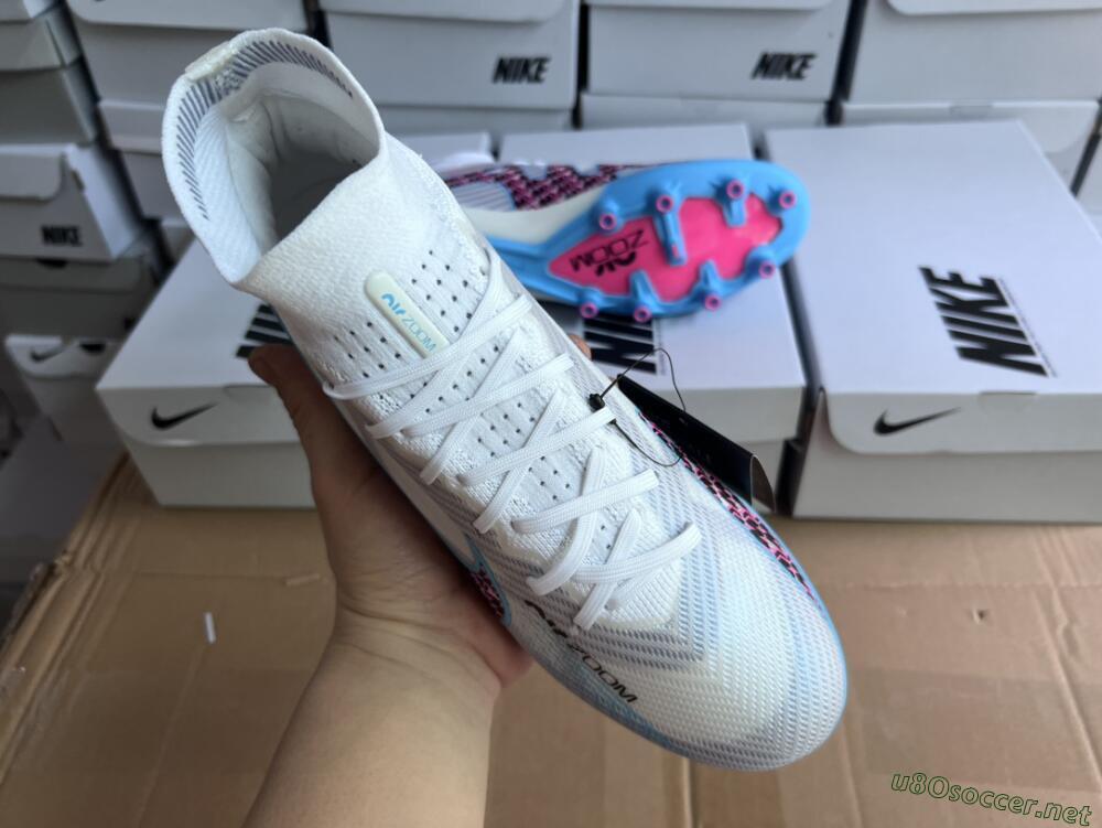 Unisex Nike Air Zoom Mercurial Superfly 9 Elite AG Football Boots - White/Blue/Pink