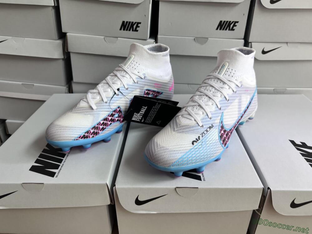 Unisex Nike Air Zoom Mercurial Superfly 9 Elite AG Football Boots - White/Blue/Pink