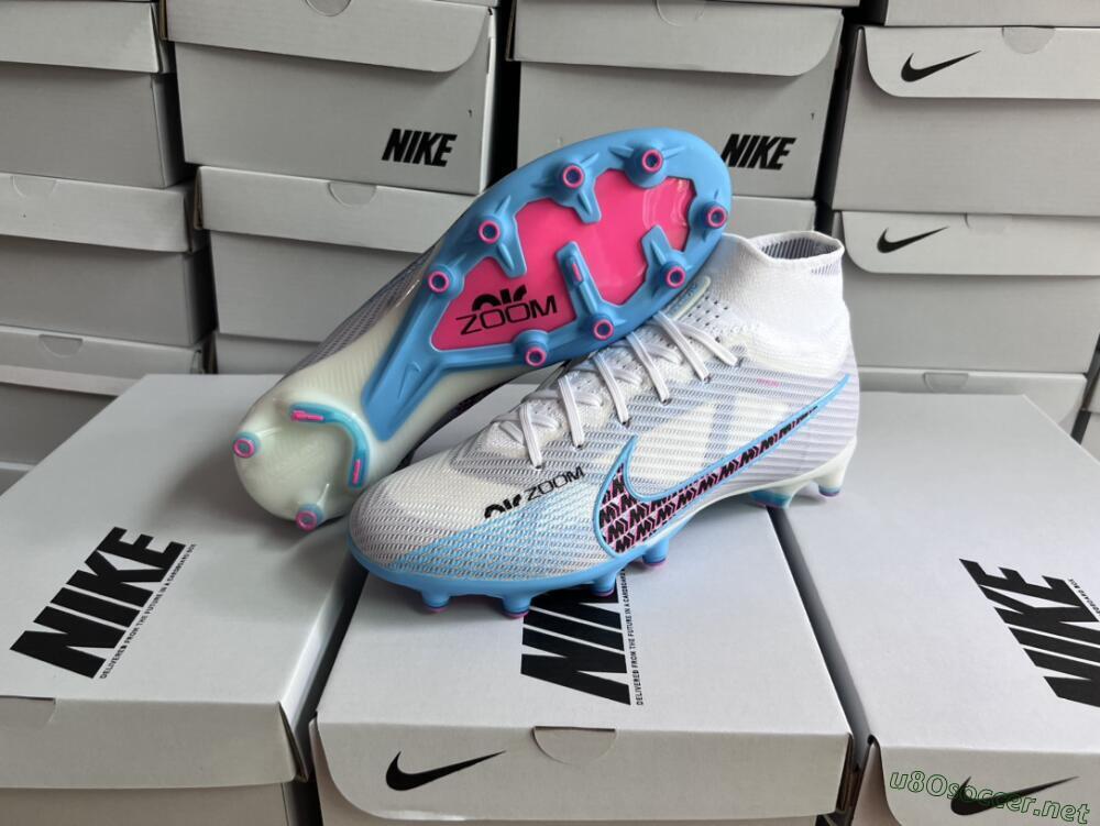Unisex Nike Air Zoom Mercurial Superfly 9 Elite AG Football Boots - White/Blue/Pink