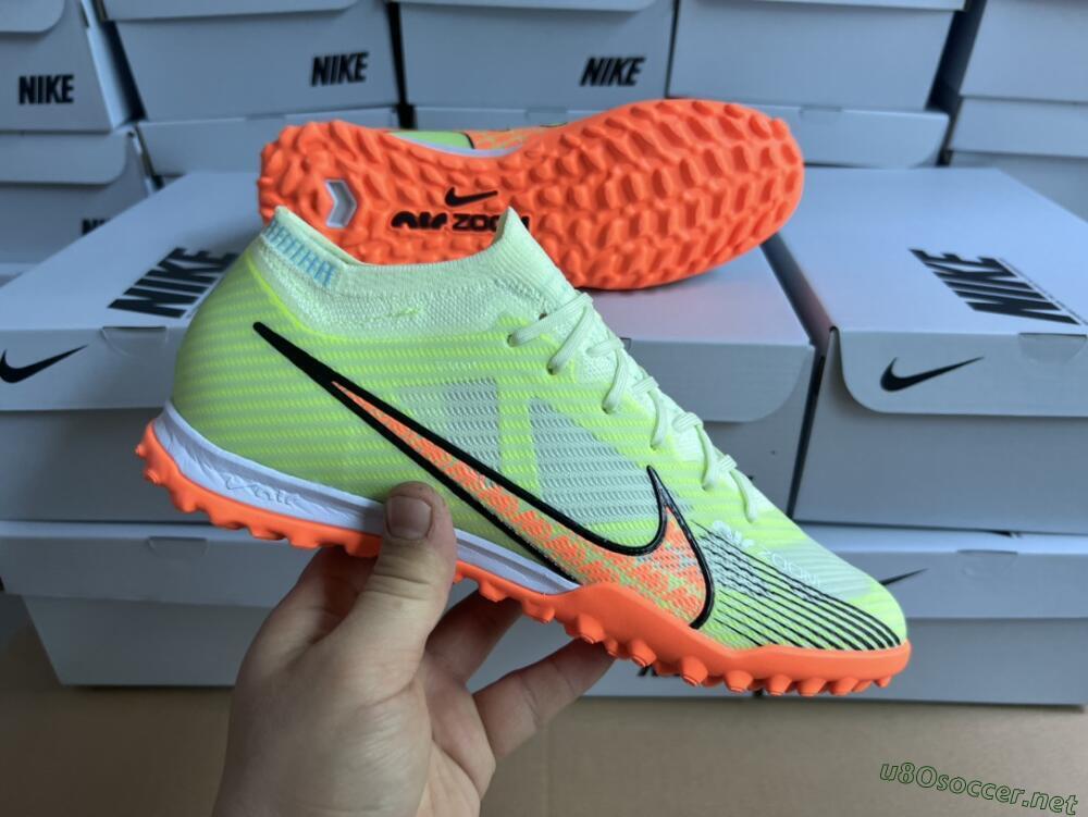 Unisex Nike Air Zoom Mercurial Vapor 15 Elite TF Football Shoes - Green/Black/Orange