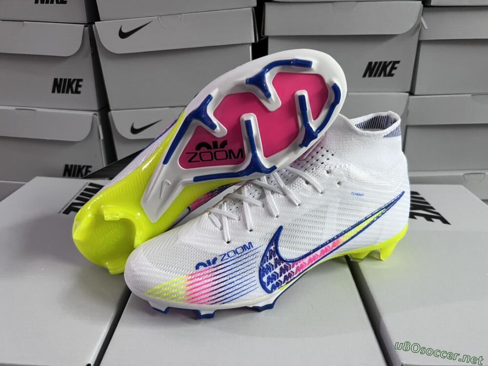 Men's Nike Air Zoom Mercurial Superfly 9 Elite FG Football Boots - White/Blue/Pink/Green