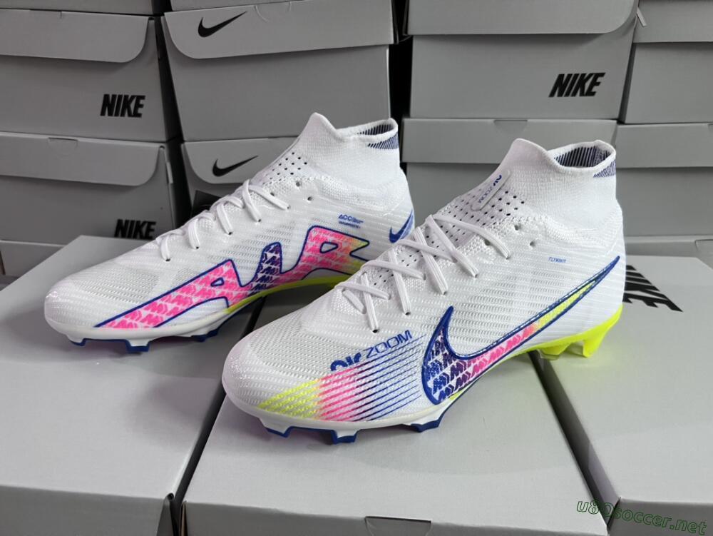 Men's Nike Air Zoom Mercurial Superfly 9 Elite FG Football Boots - White/Blue/Pink/Green