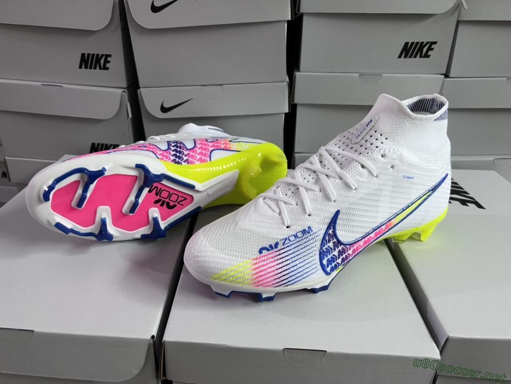 Men's Nike Air Zoom Mercurial Superfly 9 Elite FG Football Boots - White/Blue/Pink/Green