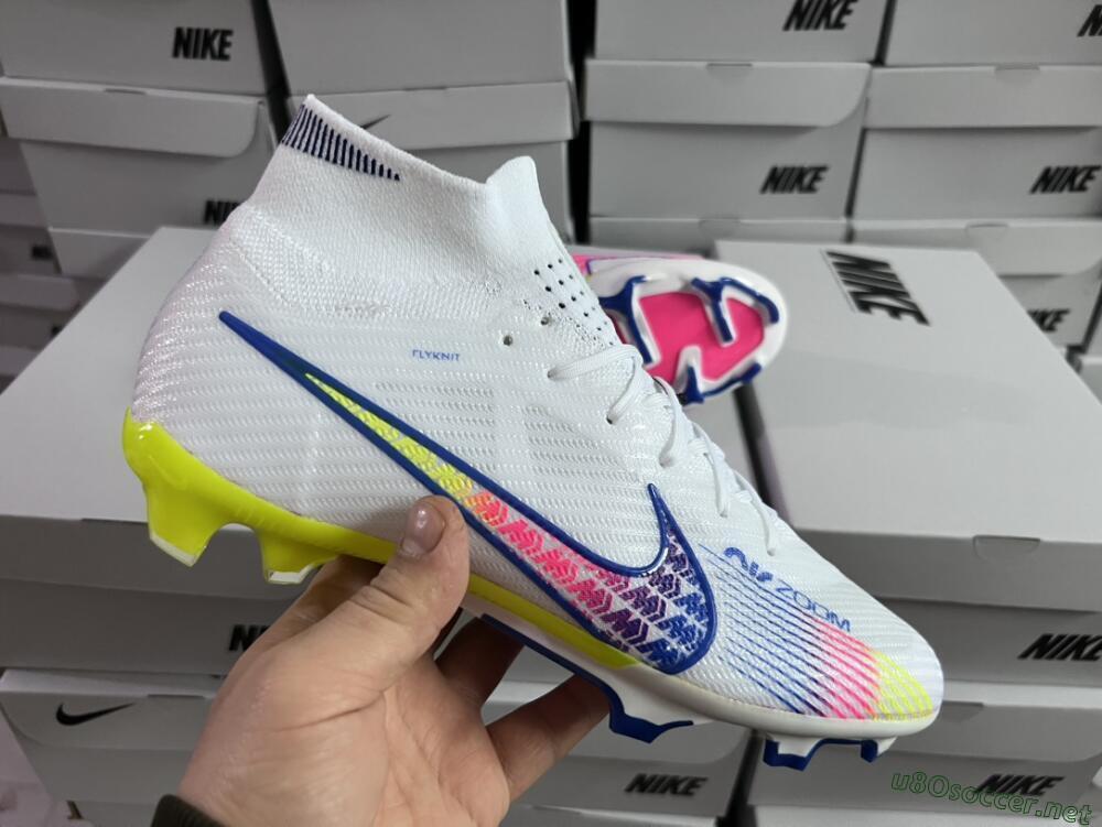 Men's Nike Air Zoom Mercurial Superfly 9 Elite FG Football Boots - White/Blue/Pink/Green