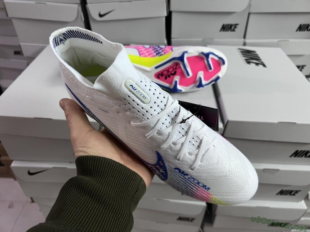Men's Nike Air Zoom Mercurial Superfly 9 Elite FG Football Boots - White/Blue/Pink/Green