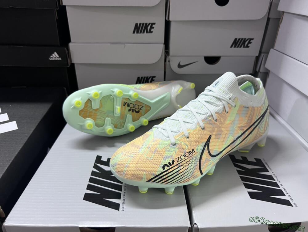 Unisex Nike Air Zoom Mercurial Vapor 15 Elite AG Football Boots - White/Green/Orange