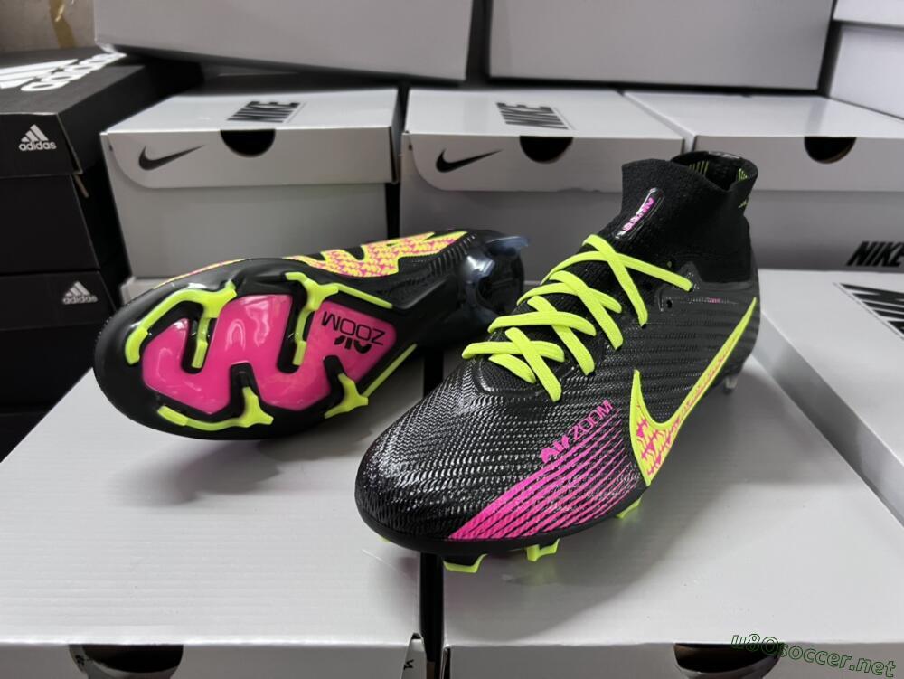 Men's Nike Air Zoom Mercurial Superfly 9 Elite FG Football Boots - Black/Yellow/Pink