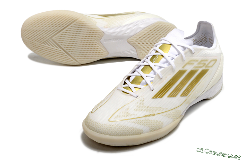 Men's Adidas F50 Pro IC Football Shoes - Beige/White/Gold 3