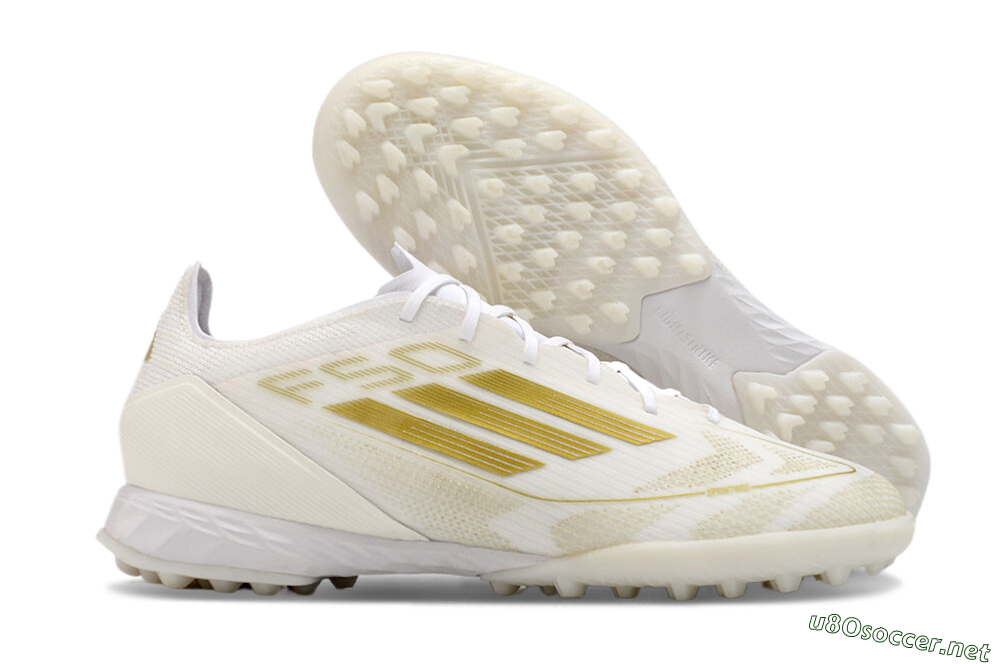 Men's Adidas F50 Pro TF Football Shoes - Beige/White/Gold 2