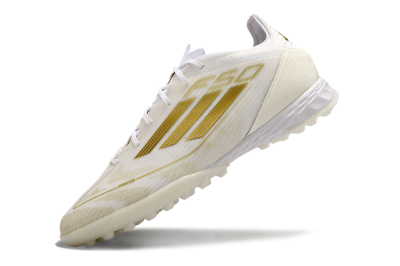 Men's Adidas F50 Pro TF Football Shoes - Beige/White/Gold