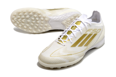 Men's Adidas F50 Pro TF Football Shoes - Beige/White/Gold