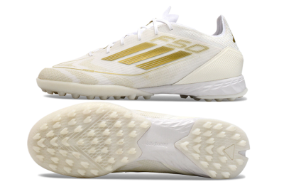 Men's Adidas F50 Pro TF Football Shoes - Beige/White/Gold