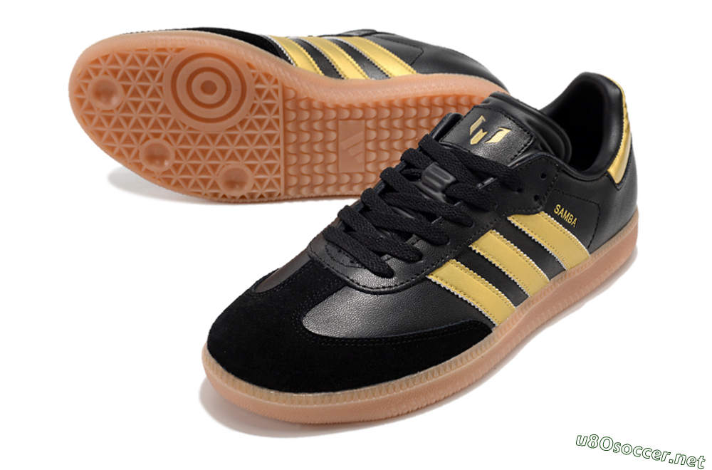 Men's Adidas Samba Messi Indoor IC Football Shoes - Black/Gold/Brown 3