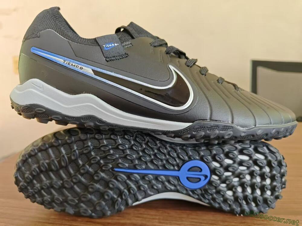 Men's NikeTiempo Legend 10 TF Football Shoes - Black/Blue/White