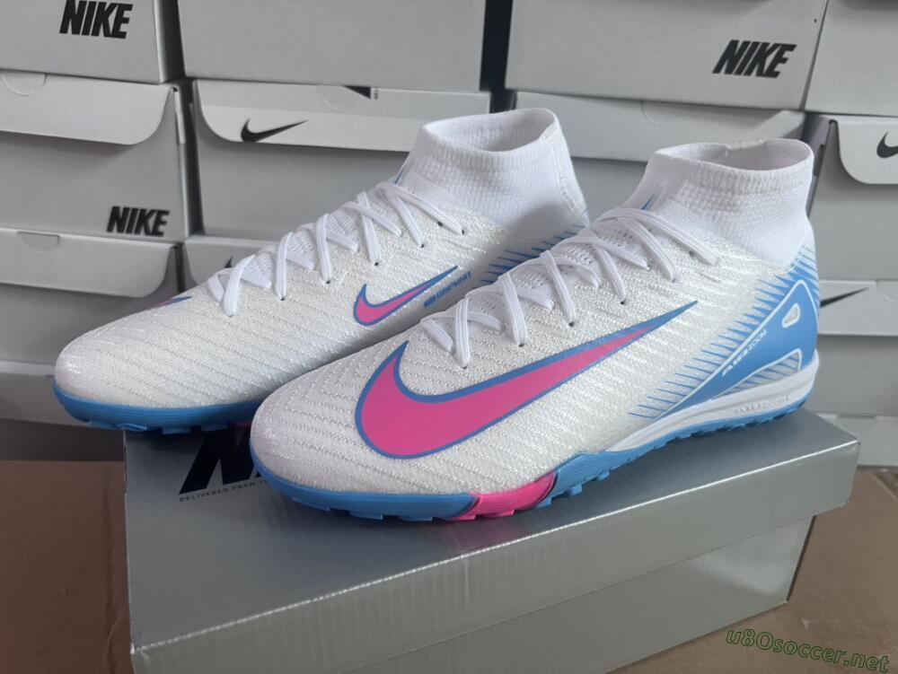 Unisex Nike Air Zoom Mercurial Superfly 10 Elite TF Football Shoes - White/Pink/Blue