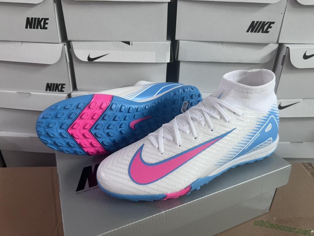Unisex Nike Air Zoom Mercurial Superfly 10 Elite TF Football Shoes - White/Pink/Blue