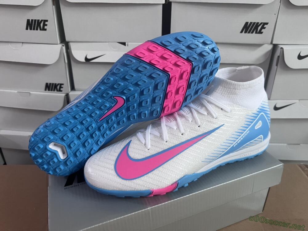 Unisex Nike Air Zoom Mercurial Superfly 10 Elite TF Football Shoes - White/Pink/Blue