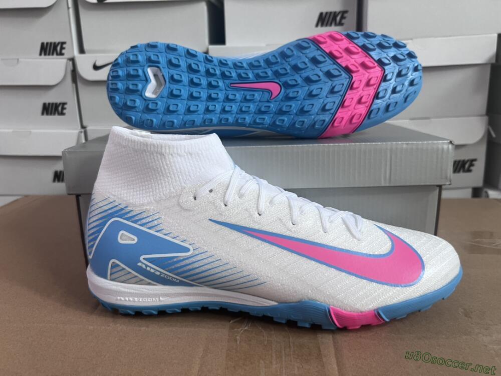 Unisex Nike Air Zoom Mercurial Superfly 10 Elite TF Football Shoes - White/Pink/Blue