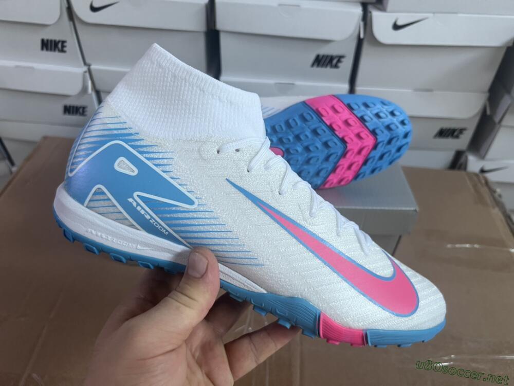 Unisex Nike Air Zoom Mercurial Superfly 10 Elite TF Football Shoes - White/Pink/Blue