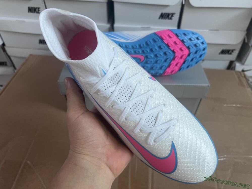 Unisex Nike Air Zoom Mercurial Superfly 10 Elite TF Football Shoes - White/Pink/Blue