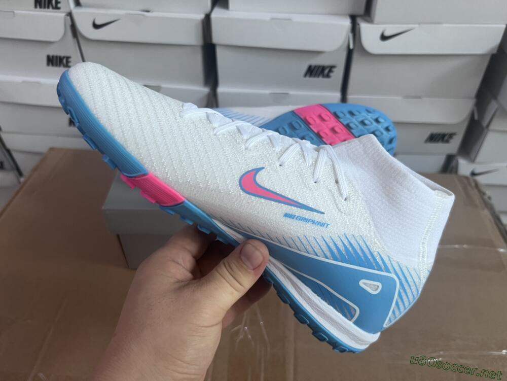 Unisex Nike Air Zoom Mercurial Superfly 10 Elite TF Football Shoes - White/Pink/Blue