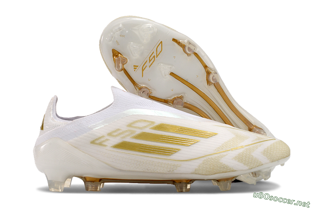 Men's Adidas F50 Elite Laceless FG Football Boots - White/Gold 2