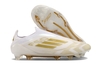Men's Adidas F50 Elite Laceless FG Football Boots - White/Gold