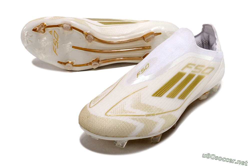 Men's Adidas F50 Elite Laceless FG Football Boots - White/Gold 3